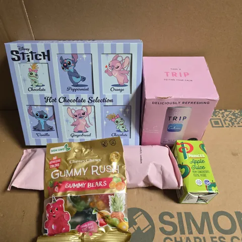 APPROXIMATELY 10 ASSORTED FOOD ITEMS TO INCLUDE - GUMMY BEARS, HOT CHOCOLATES AND TRIP