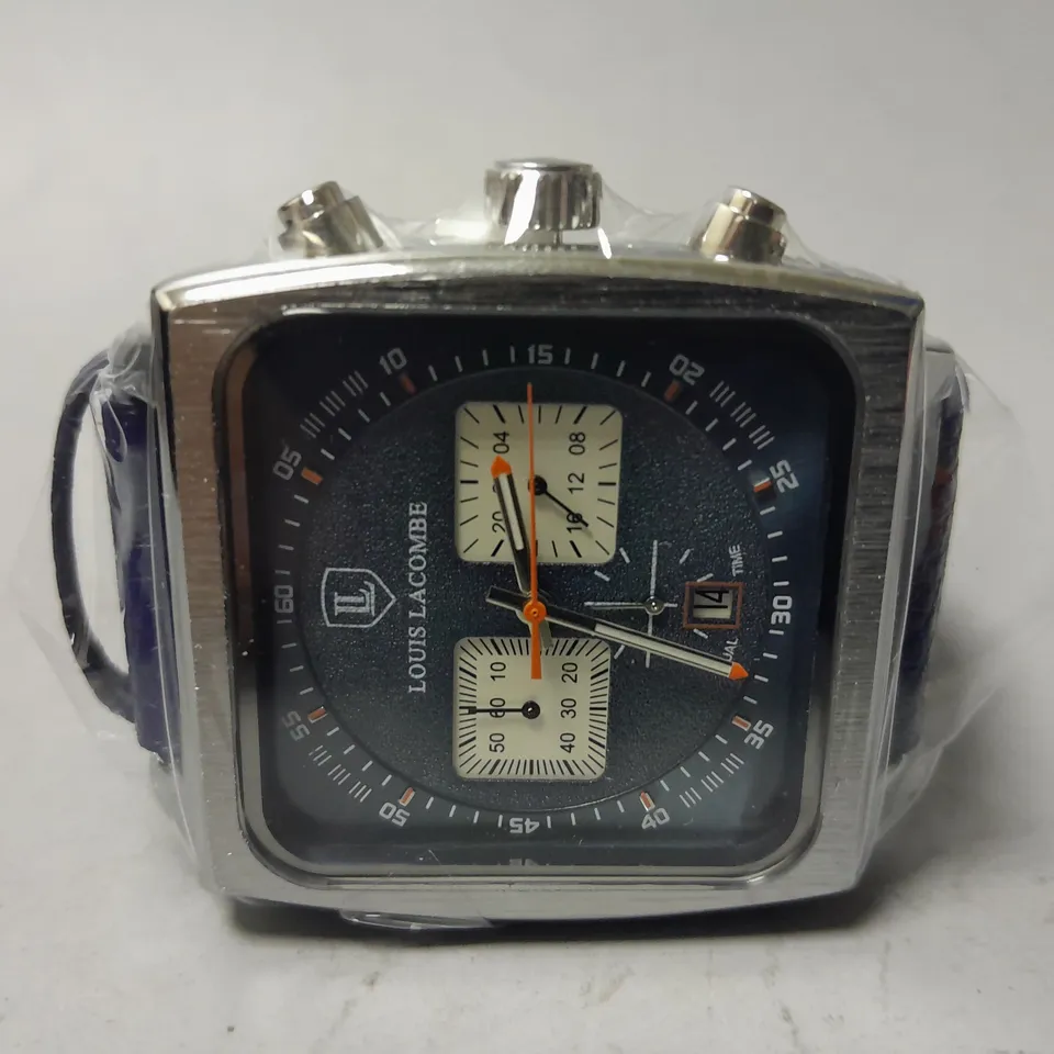 MENS LOUIS LACOMBE WATCH – SQUARE DIAL WITH WHITE SUB DIALS – LEATHER STRAP – 3ATM – HAND ASSEMBLED