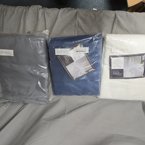 SET OF 3 DUVET COVERS IN GREY, BLUE AND WHITE – SEALED IN PLASTIC, BOX OF APPROXIMATELY 15