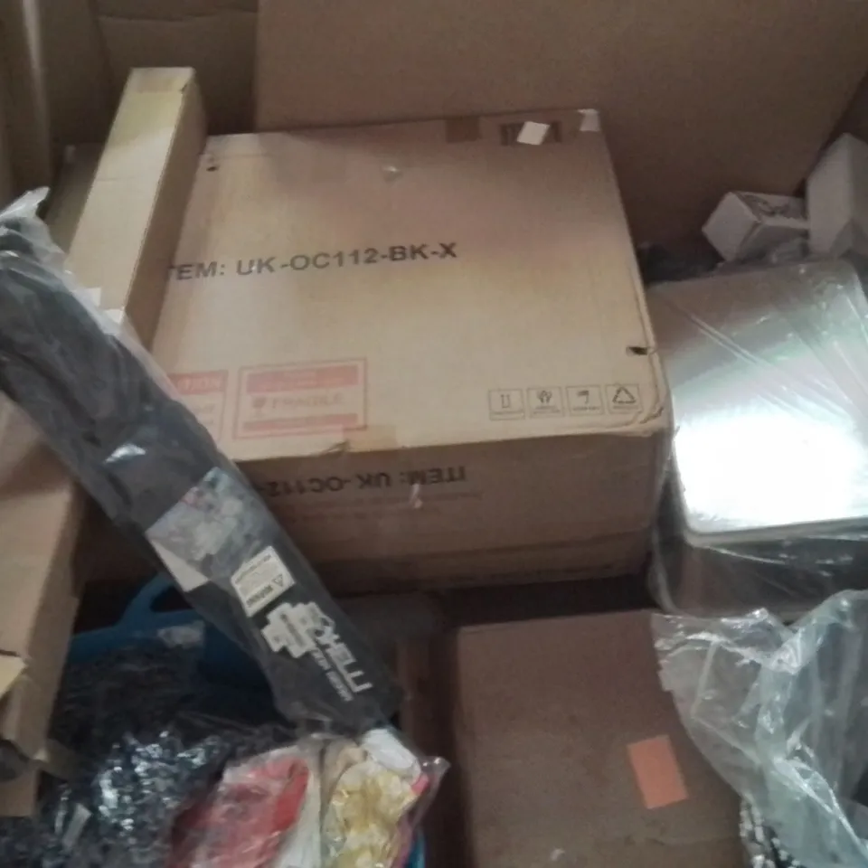 PALLET CONTAINING VARIOUS ASSORTED BOXED HOUSEHOLD ITEMS TO INCLUDE:WATER FILTER, BABY CRIB, WOMEN'S CLOTHES, OFFICE CHAIRS AND LOTS MORE UNMARKED BOXED ITEMS 
