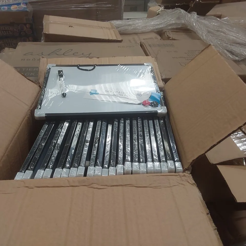 PALLET TO CONTAINING A VERY LARGE QUANTITY OF ASSORTED ITEMS INCLUDING: CAT TREES, RUBBER DUCKS, OIL/VINEGAR BOTTLES, DRY ERASER BOARDS ECT