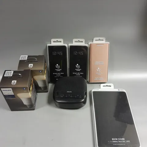 APPROXIMATELY 15 ASSORTED ELECTRICAL PRODUCTS TO INCLUDE TABLET COVERS, PROTECTIVE PHONE CASES, PHILIPS HUE BULBS ETC
