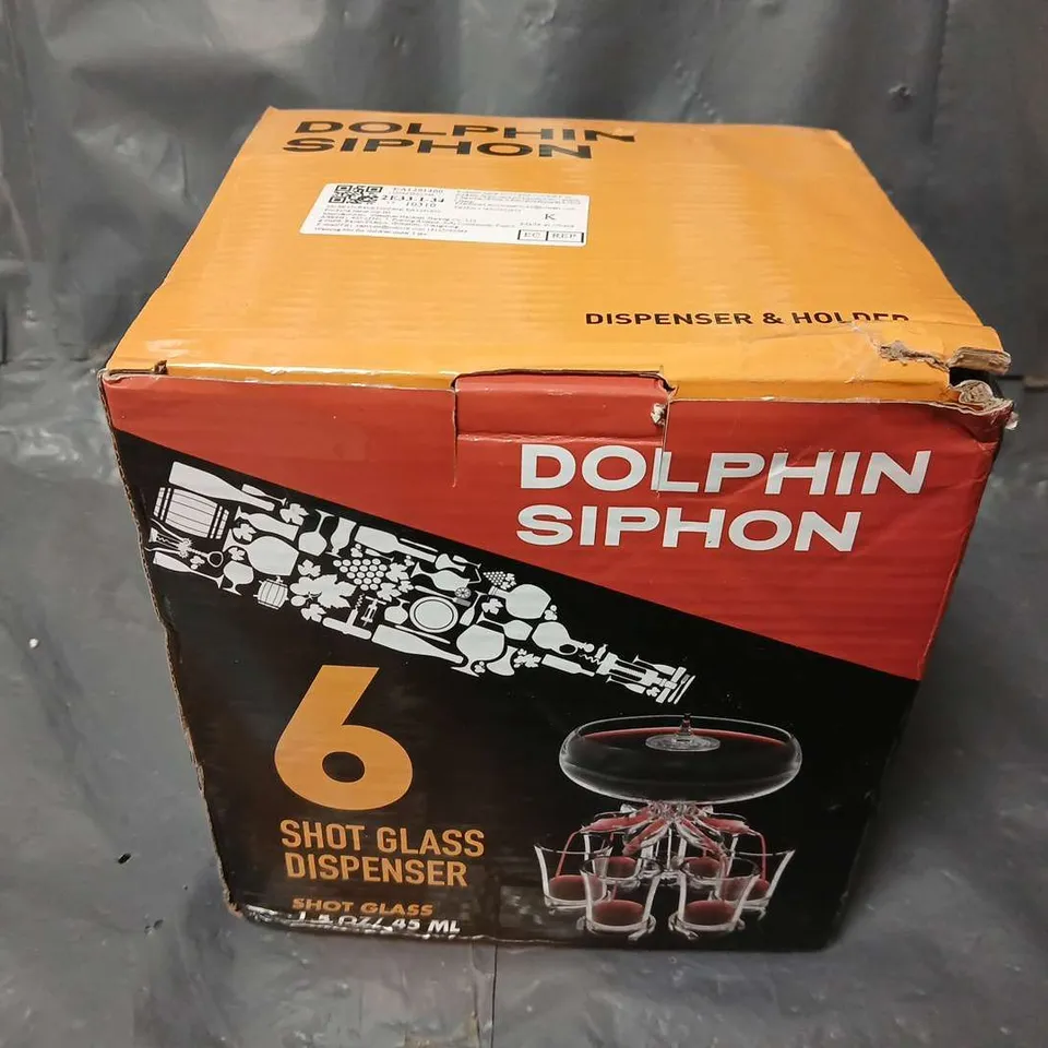 BOXED DOLPHIN SIPHON 6 SHOTGLASS DISPENSER