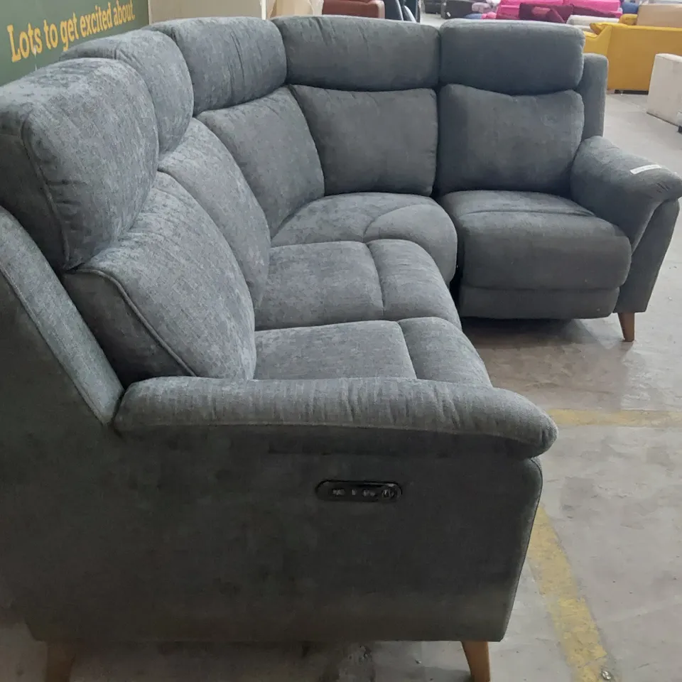 DESIGNER POWER RECLINING CORNER GROUP GREY FABRIC 