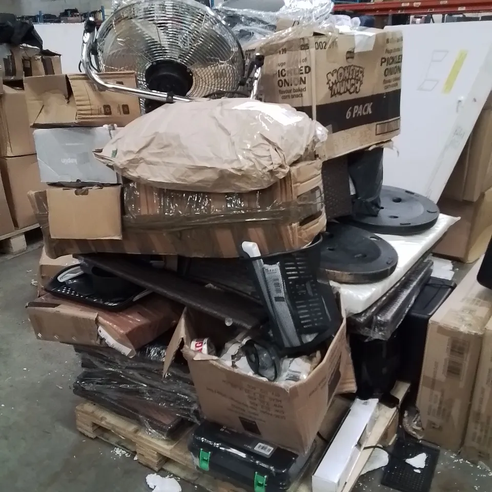 PALLET OF ASSORTED HOUSEHOLD GOODS AND PRODUCTS TO INCLUDE;AIR FRYER,VACUUM CLEANER,PARASOL BASE WEIGHTS,FAN