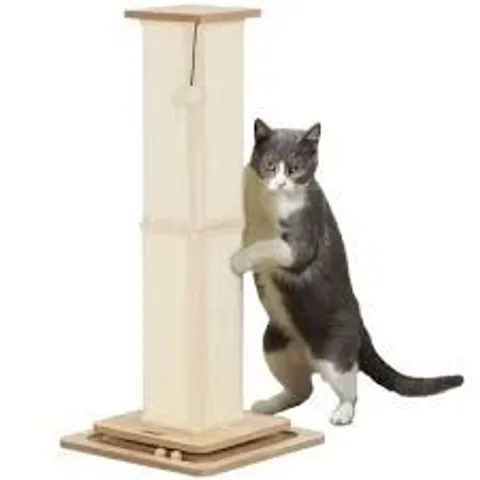 BOXED PAWHUT 3-IN-1 CAT SCRATCHING POST, 87CM CAT SCRATCHER W/ TRACK BALL TOY, OAK TONE