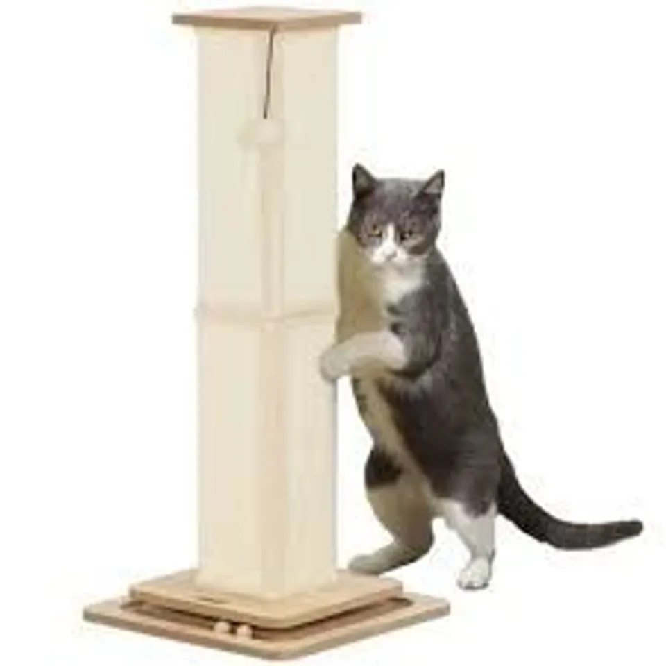 BOXED PAWHUT 3-IN-1 CAT SCRATCHING POST, 87CM CAT SCRATCHER W/ TRACK BALL TOY, OAK TONE