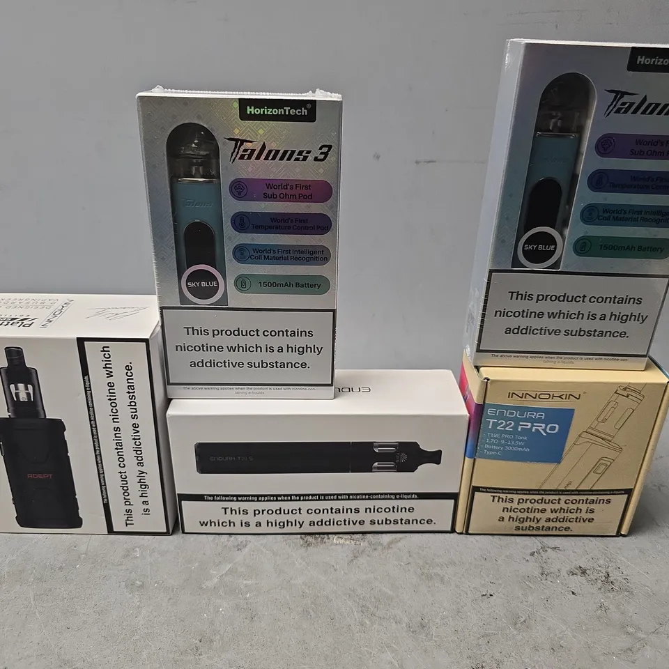BOX OF APPROXIMATELY 18 ASSORTED E-CIGARETTES PRODUCTS TO INCLUDE - INNOKIN , HORIZONTECH TALONS 3 