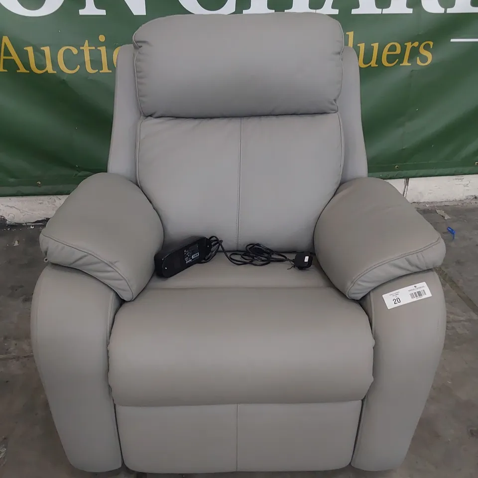 QUALITY BRITISH DESIGNER G PLAN KINGSBURY POWER RECLINING EASY CHAIR CAMBRIDGE GREY LEATHER 