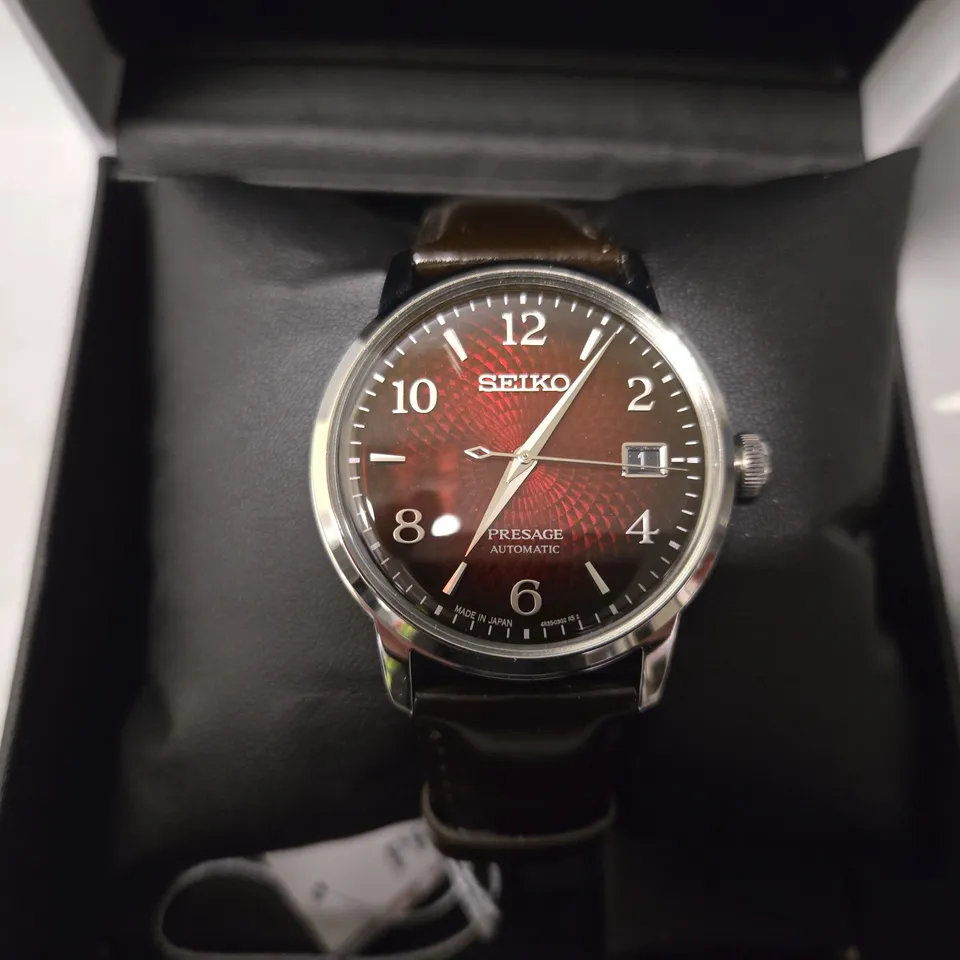 BOXED SEIKO PRESAGE COCKTAIL COLLECTION 38.5MM RED DIAL MENS WATCH