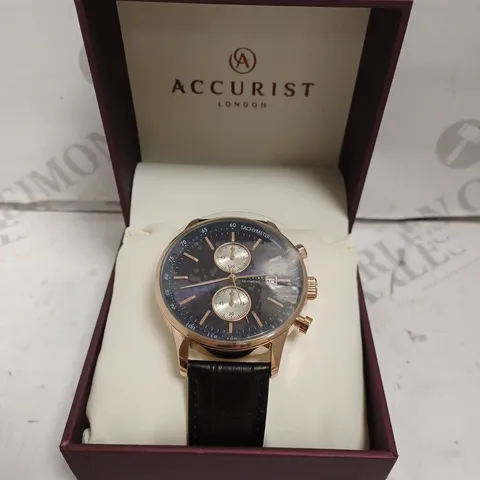 BOXED ACCURIST GENTS CHRONOGRAPH WATCH WITH GENUINE LEATHER STRAP - JAPAN MOVEMENT - 5 ATM. 