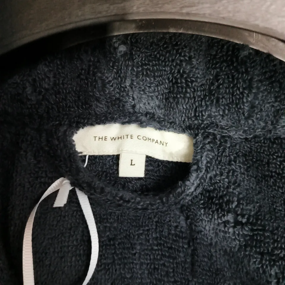 THE WHITE COMPANY ORGANIC COTTON HYDROCOTTON HOODED ROBE – NAVY, LARGE