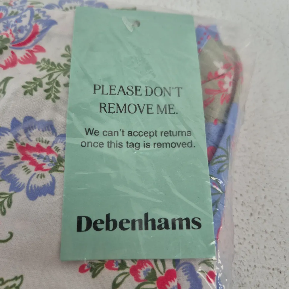 DEBENHAMS PETITE PUFF SLEEVE PRINCESS SEAM POPLIN MIDI DRESS – FLORAL, UK 14