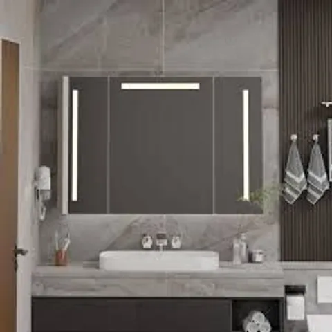 BOXED BATHROOM MIRROR CABINET WITH MULTIPLE DOORS AND INTEGRATED LIGHTING, SIDE ILLUMINATED STORAGE S MIRROR CABINET