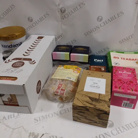 LOT OF APPROXMATELY 10 ITEMS TO INCLUDE NESCAFE DOLCE GUSTO BOX SET, KENDAMIL ORGANIC FOLLOW-ON MILK (800g), PACT COFFEE BOURBON CREAM, ETC