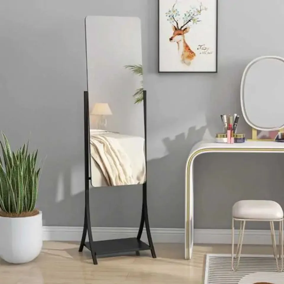 BOXED HOMCOM FULL LENGTH MIRROR WITH STORAGE SHELF - BLACK - 831-684V00BK