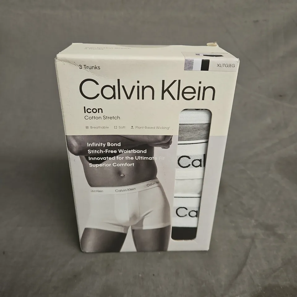 BOXED CALVIN KLEIN ICON COTTON STRETCH TRUNKS – 3 PACK - XL