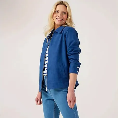 RUTH LANGSFORD FAUX NUBUCK JACKET NAVY SIZE 16