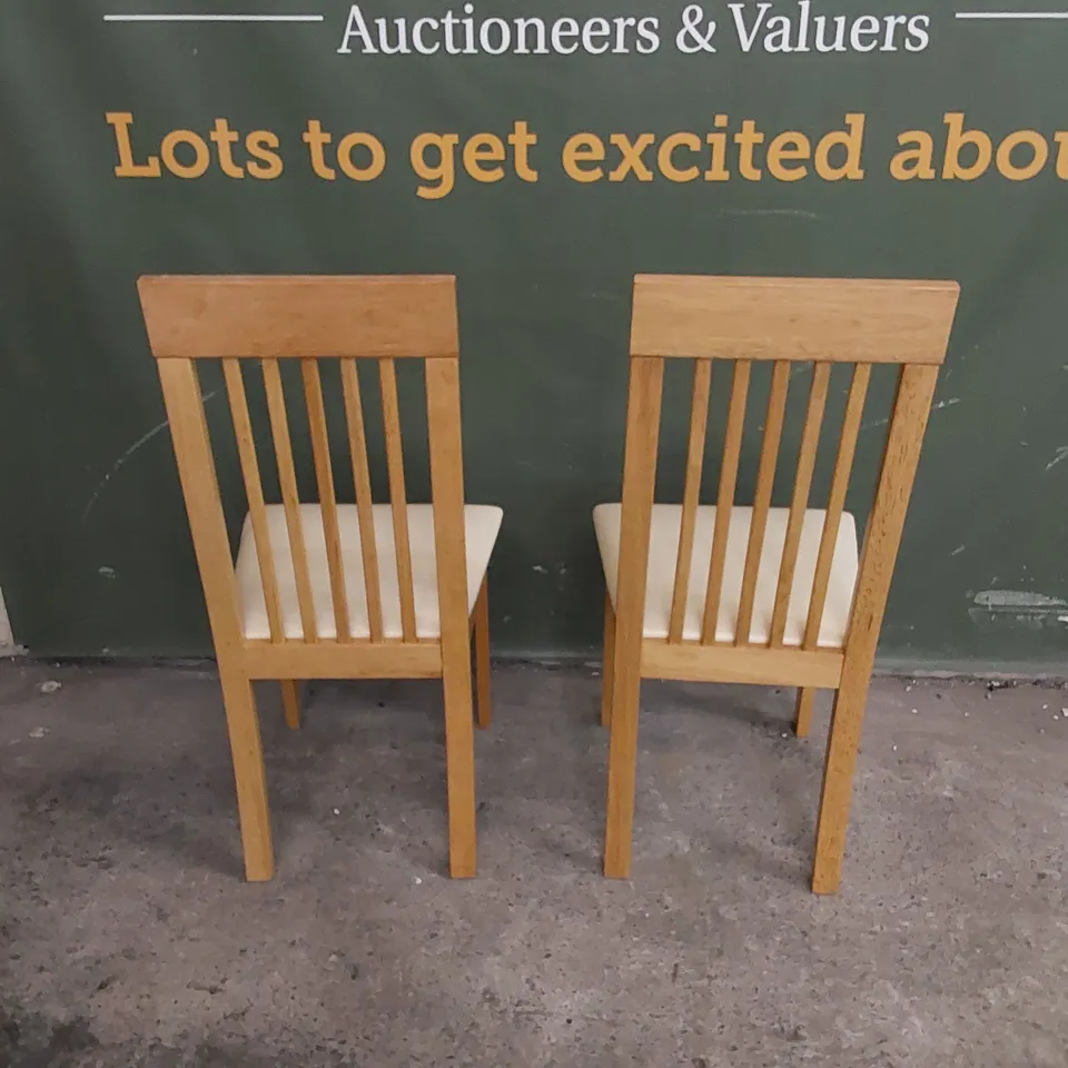 SET OF 2 OXFORD OAK DINING CHAIRS WITH IVORY SEAT PADS 