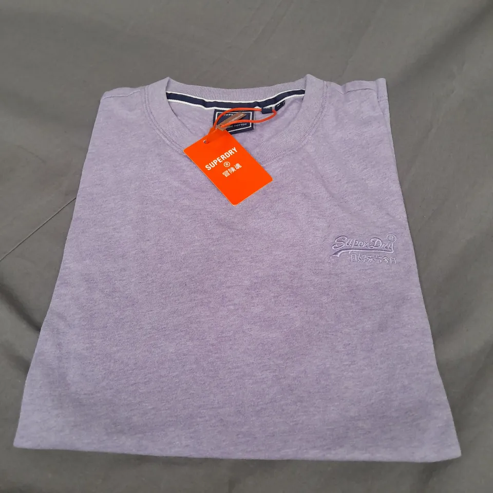 SUPERDRY VINTAGE LOGO EMBROIDERED TEE IN PALE LILAC MARL SIZE M