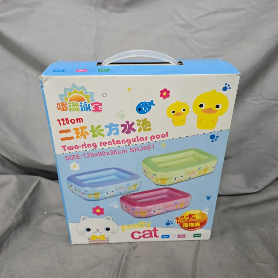 BOXED PRETTY CAT 120CM TWO-RING RECTANGULAR POOL 