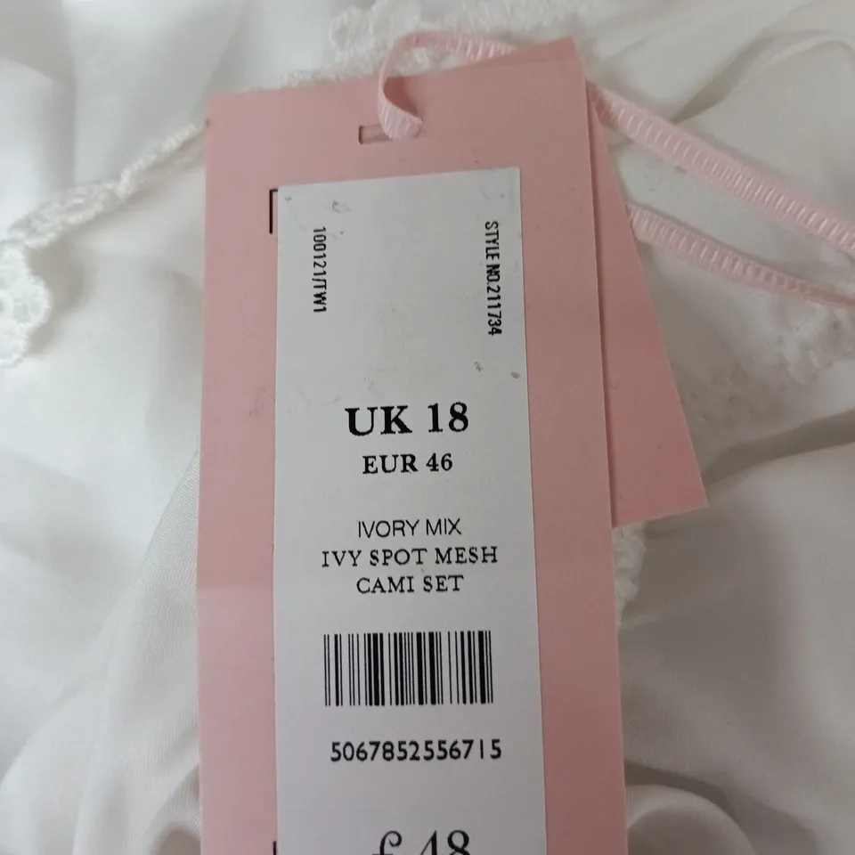 BOUX AVENUE IVORY MIX IVY SPOT MESH CAMI SET – UK 18 (EUR 46) TWO-PIECE, WITH TAGS