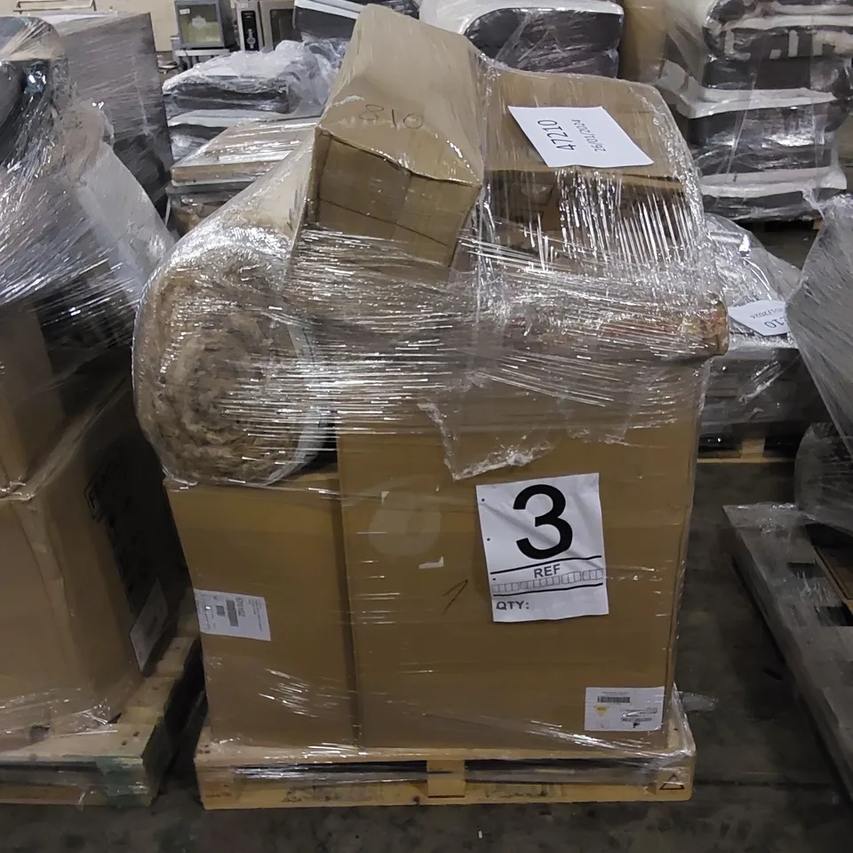 PALLET TO CONTAIN ASSORTED HOUSEHOLD ITEMS. INCLUDES A ROLL OF INSULATION AND BATHROOM UNITS ETC