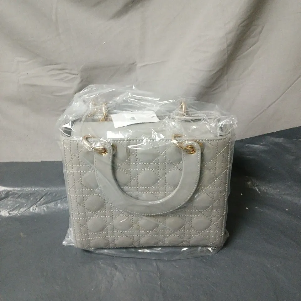 GREY HANDBAG WITH TOP HANDLES, NEW IN PROTECTIVE PLASTIC WRAP + PROTECTIVE LINEN BAG BOXED
