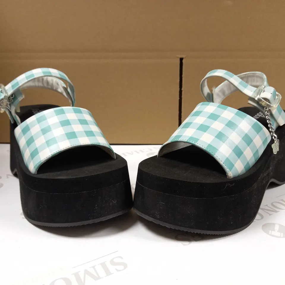 KOI BLACK/GREEN CHECK DETAILED VEGAN PLATFORM SANDALS 