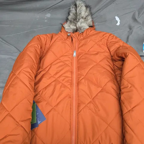 REGATTA ORANGE QUILTED HOODED JACKET WITH FUR TRIM SIZE 14