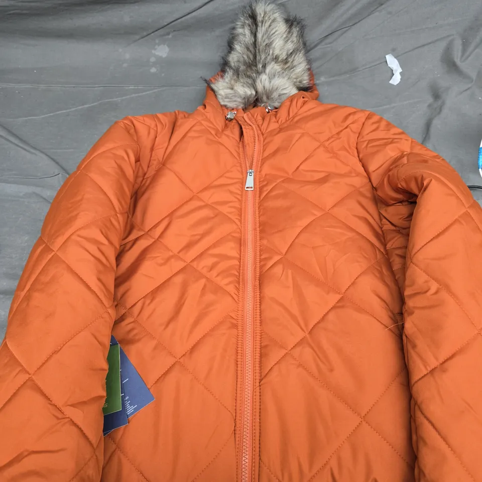 REGATTA ORANGE QUILTED HOODED JACKET WITH FUR TRIM SIZE 14