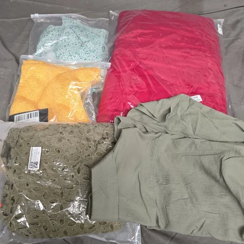 APPROXIMATELY 35 ASSORTED CLOTHING ITEMS IN VARIOUS SIZES, STYLES & COLOURS TO INCLUDE DRESSES, TOPS, SHIRTS, ETC - COLLECTION ONLY