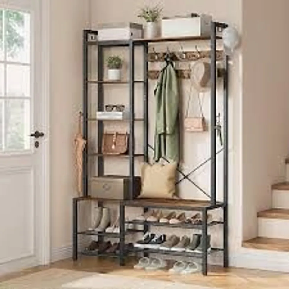 BOXED HALL TREE 105cm WIDE WITH BENCH AND SHOE STORAGE (1 BOX)