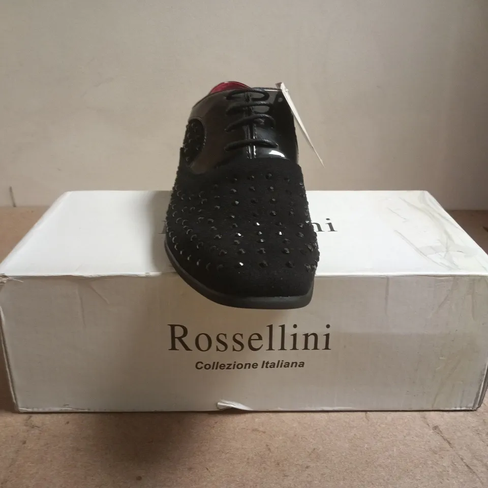 BOXED PAIR OF ROSSELLINI LAZIO BLACK SUEDE SHOES SIZE UK 10