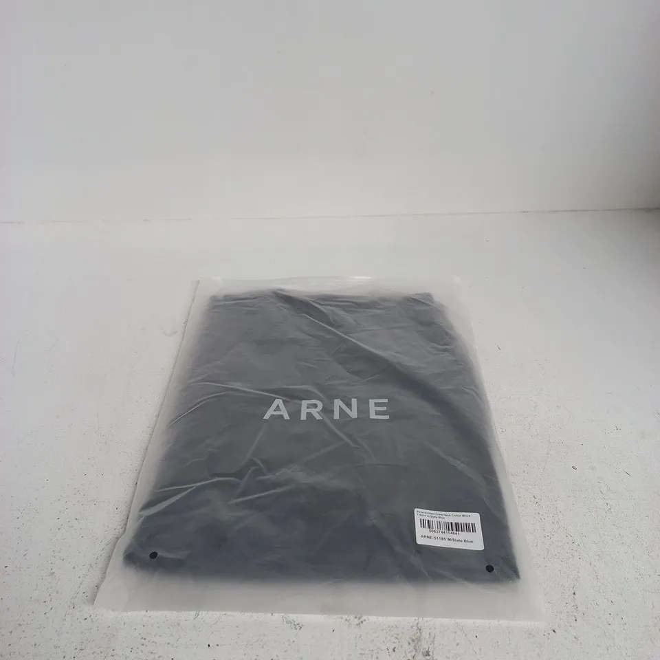 ARNE SERIA KNITTED CREW NECK COLOUR BLOCK T SHIRT SLATE BLUE MEDIUM