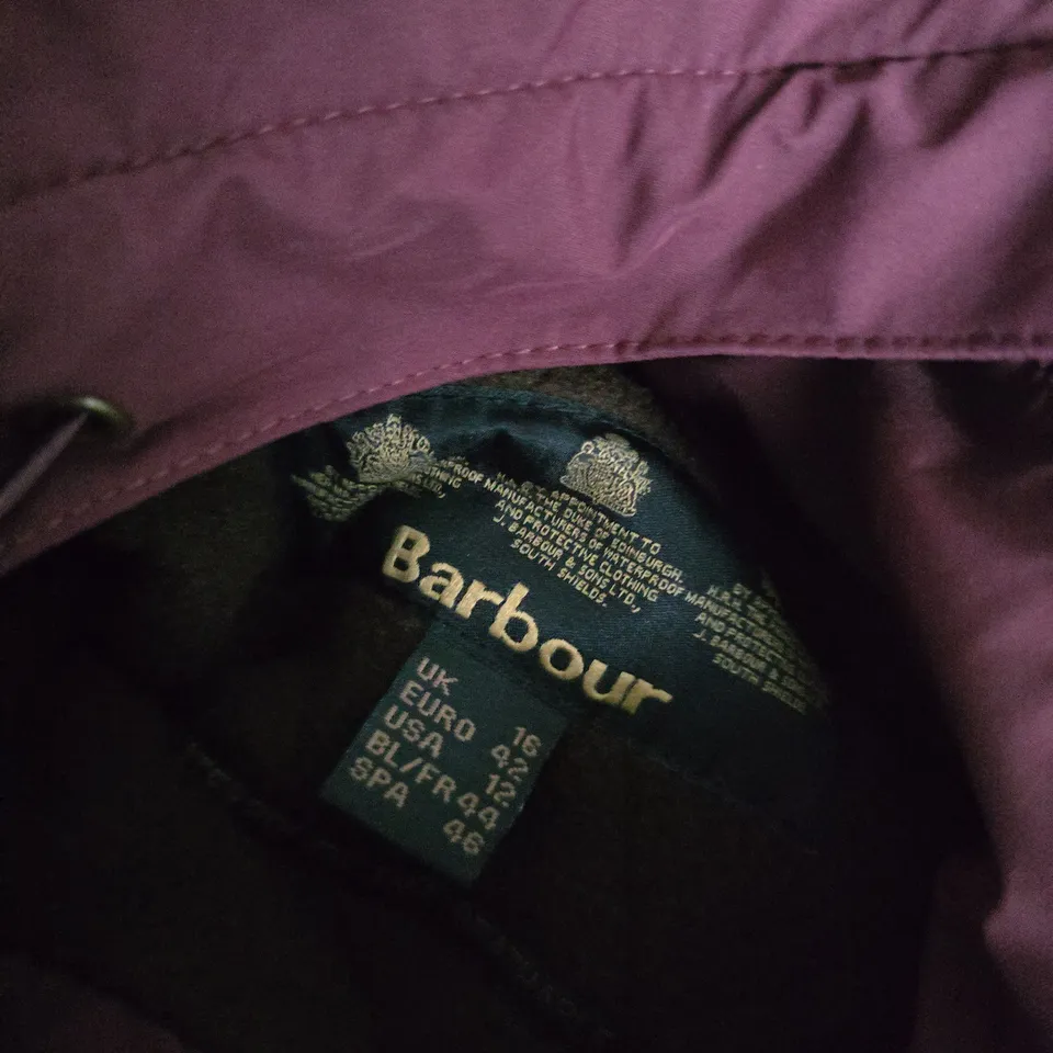 BARBOUR ZIP HOODED COAT IN BROWN - UK 16