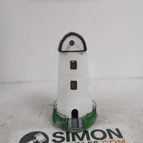 GARDEN LIGHTHOUSE ORNAMENT WITH SOLAR PANEL – WHITE & GREEN BASE UNBOXED