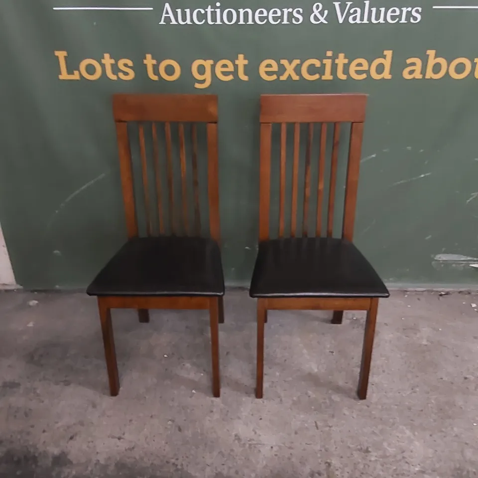 SET OF 2 OXFORD DARK WOOD DINING CHAIRS WITH BROWN SEAT PADS 