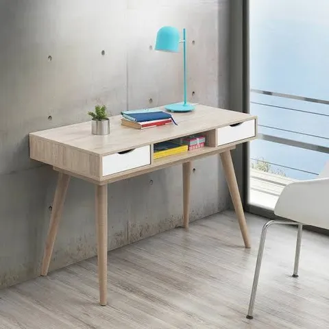 BOXED ALFORD 2 DRAWER DESK - SONOMA OAK & WHITE