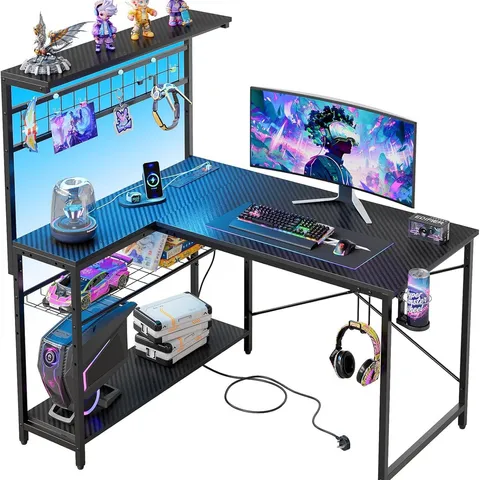 BOXED L-SHAPED LED GAMING DESK CORNER COMPUTER DESK WITH MONITOR STAND