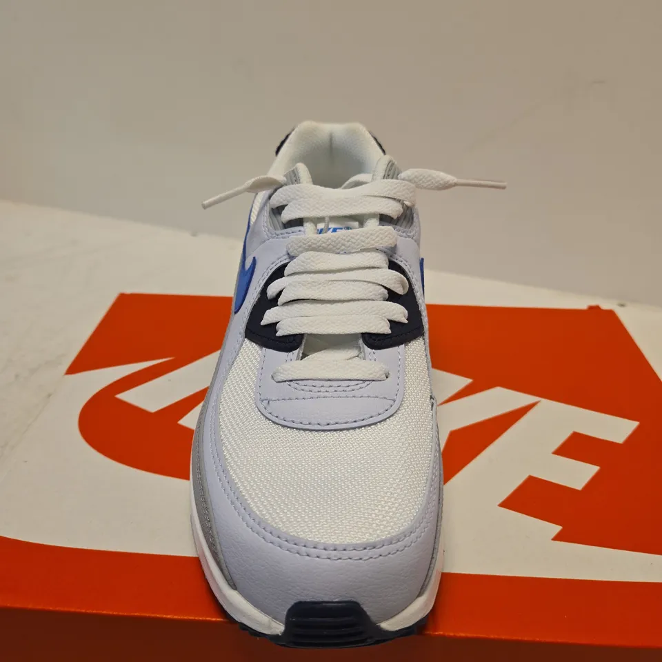 BOXED PAIR OF NIKE AIR MAX 90 MESH GS WHITE/BLUE CRYSTAL KIDS' SHOES – UK 5.5