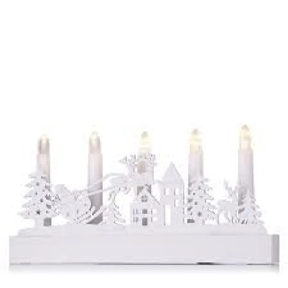 HOME STORIES 28CM PRE LIT SABTA AND SLEIGH 5 CANDLELIGHT DISPLAY