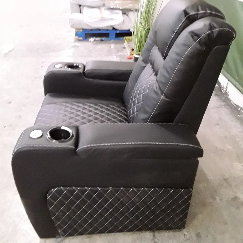 QUALITY DESIGNER ELECTRIC RECLINER ARMCHAIR WITH CUPHOLDERS - BLACK LEATHER