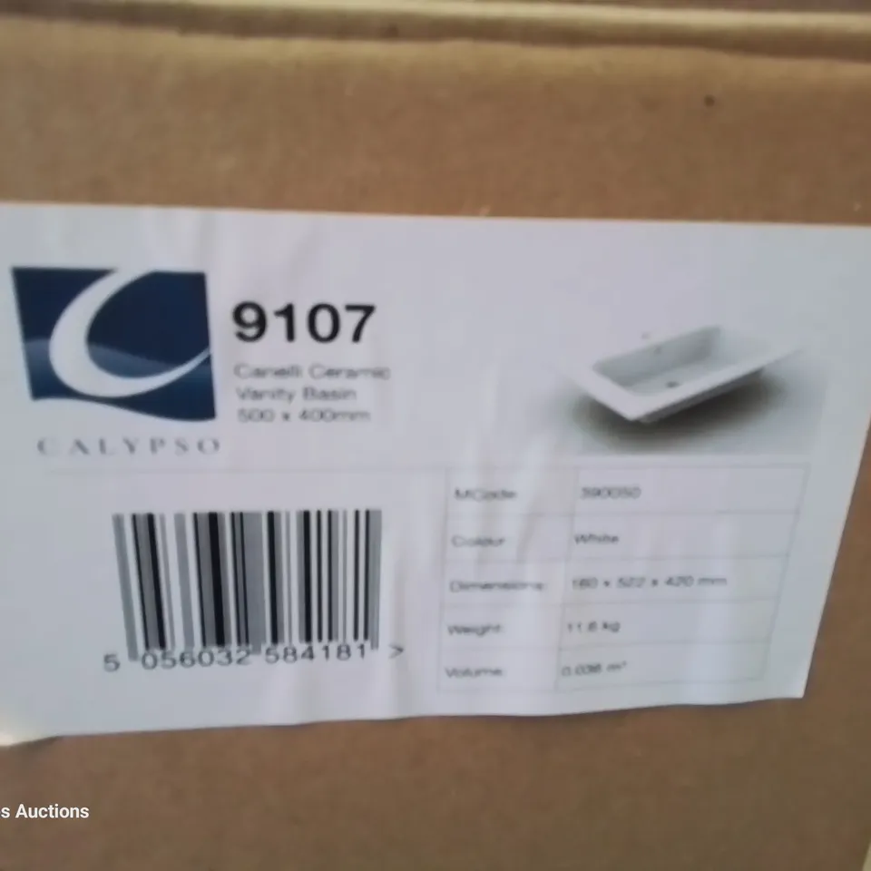 BOXED CANELLI CERAMIC SINGKE TAP VANITY BASIN WHITE 500 × 400mm