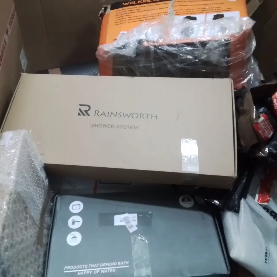 PALLET CONTAINING VARIOUS ASSORTED BOXED HOUSEHOLD ITEMS TO INCLUDE: SHOWER SYSTEM, TAPS AND LOTS MORE UNMARKED BOXED ITEMS 