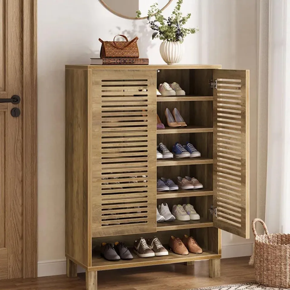 BOXED TRIBESIGNS 6-TIER SHOE CABINET WITH SHUTTER DOORS