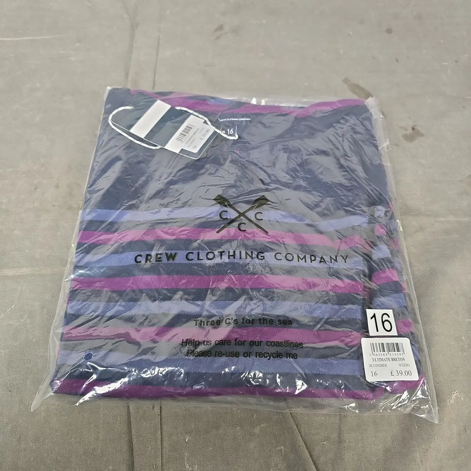 CREW CLOTHING COMPANY ULTIMATE BRETON SWEATER – NAVY STRIPE, UK 16