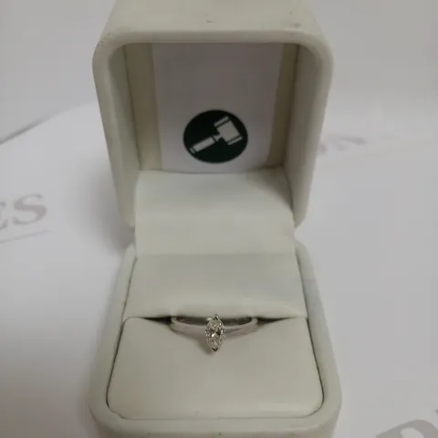 DESIGNER 18CT WHITE GOLD SOLITAIRE RING SET WITH A MARQUISE CUT DIAMOND