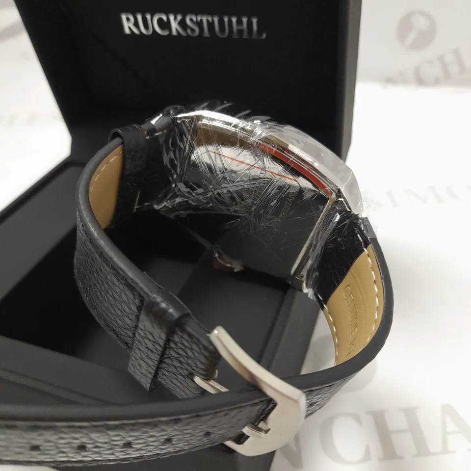 RUCKSTUHL TRIPLE DIAL BLACK LEATHER STRAP WRISTWATCH