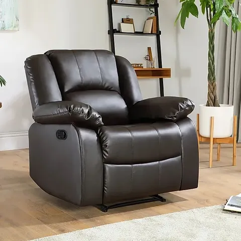 BOXED DESIGNER DAKOTA MANUAL RECLINING ARMCHAIR BROWN LEATHER
